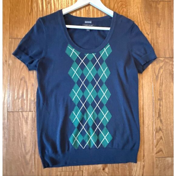 Tommy navy argyle knit scoop neck short sleeve sweater m - Picture 2 of 8